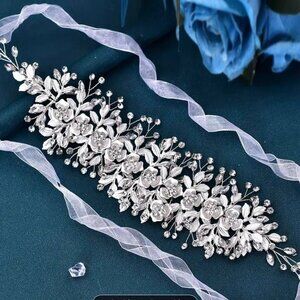 Floral crystal bridal belt